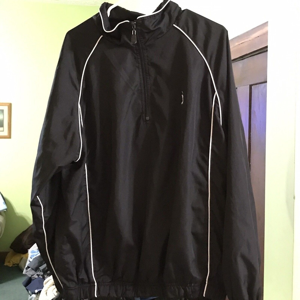 PGA Tours Originals Mens 1/4 Zip Windbreaker‎ Jacket Black L Pockets Polyester